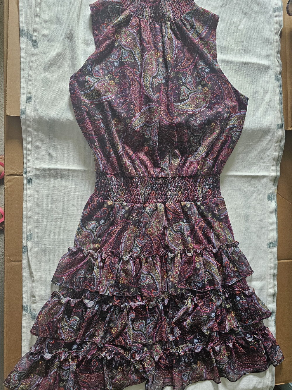 Smocked Halter Paisley Ruffle Mini Dress - Purple